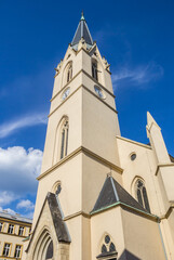 Tower of the Anthony church in historic city Liberec, Czech Republic