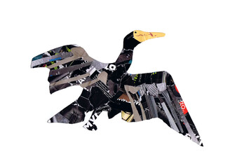 RUSSIA - NOVEMBER 19, 2022: Application "Flying Cormorant" on a white background. Children's creativity