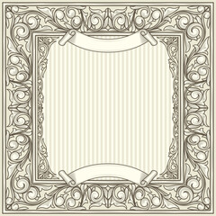 Decorative ornate monochrome retro design blank frame