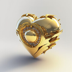 Mechanical golden heart. AI render.