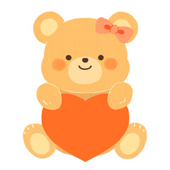 ハートを持った女の子のくま（透過背景）