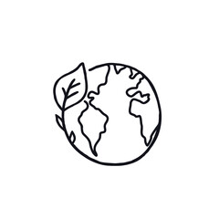 Earth logo icon sign Leaf continent emblem Hand drawn ink sketch Safe planet green concept Eco bio cartoon design Children's style Fashion print clothes greeting invitation card flyer poster banner ad