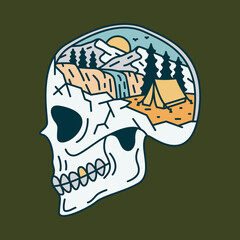 Skull and Camping graphic illustration vector art t-shirt design