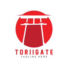 Torii Gate Logo, Japanese History Gate Icon Vector, Chinese Illustration, Wooden Design Company Brand Template