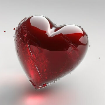 Red glass heart. AI render.