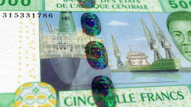 Cameroon Central African CFA Franc 5000 Banknotes, Five thousand Central African CFA Franc, Close-up and macro view of the Central African CFA Franc, Tracking and Dolly Shots 5000 Central African CFA