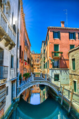 Canal with bridge in Venice, Italy, HDR