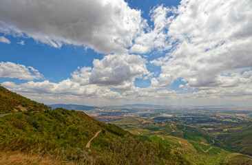 A view towards Cape Town from du Toits kloof Pass near Paarl, Western Cape, South Africa.