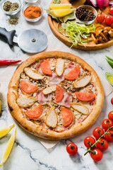 tasty pizza on the marble table