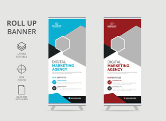 Roll up banner design template, vertical, abstract background