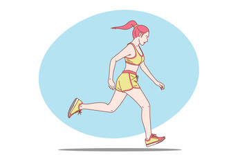 running girl running. vector cartoon illustration.