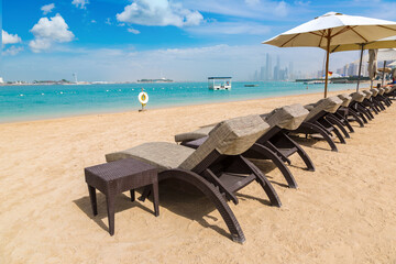 Sunbeds at the beach in Abu Dhabi