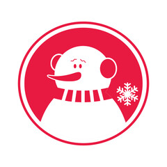 Snowman round sign. Christmas  typography lettering badge emblem. Vector logo design for postcard, invitation, greeting card, poster, gift..