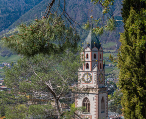 Cathedral of St. Nicholas at Merano as seen from Tappeinerweg - Merano (Meran) in South Tyrol - Trentino Alto Adige . Italy