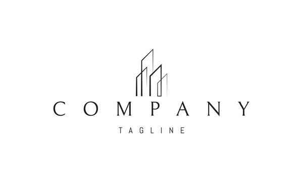 Vector logo on which an abstract image of modern skyscrapers in a linear style.