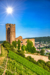 Ancient german fortress on a sunny day, Ruedesheim, Rhein-main-pfalz, Germany