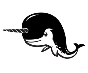 Narwhal Cute Side View Illustration, Unicorn Whale © Leslie