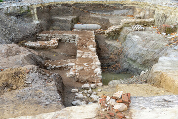 a fragment of archaeological excavations discovering the old town hall of Łańcut