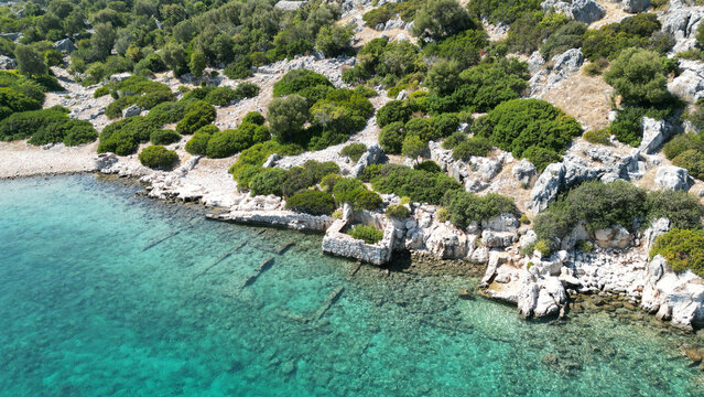 Tersana Bay, where there are historical shipyard ruins. Simena, Kekova, Demre, Antalya, Turkey.