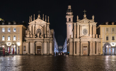 Fototapeta premium The beautiful San Carlo Square illuminated at night