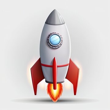 Rocket 3d in realistic style on white background. Startup, space, business concept. 3d realistic 2d illustrated