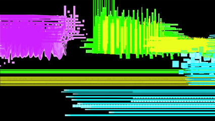 Linear glitch with wavy pink and blue static on a black background. Vector abstraction with damage on the screen of the device. Concept of destruction, cyberpunk, future, sci-fi.