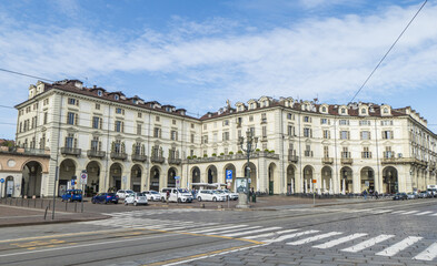 Fototapeta na wymiar WIde angle view of Vittorio Veneto Square in Turin