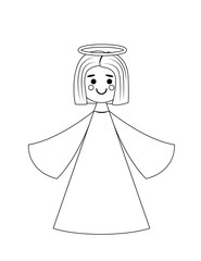 Cute angel coloring book. Black and white angel. Vector