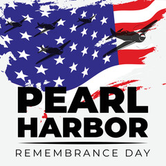 Pearl harbor remembrance day vector illustration with fighter silhouette, good for greeting card