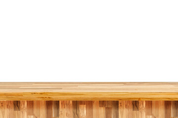 Empty old wood table on isolate white background and display montage with copy space for product. Wooden table foreground