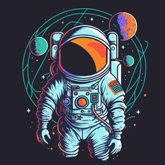 illustration of an Astronaut into the Space for Logo or Mascot
