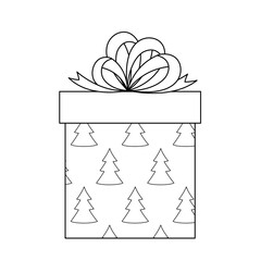 Christmas present with big bow. Color me. Black and white gift. Vector