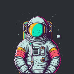 illustration of an Astronaut into the Space for Logo or Mascot