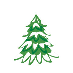Fir tree under snow. Fir tree in winter. Snow. Flat, cartoon, vector