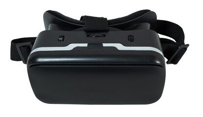 Frontal view of virtual reality VR headset, isolated on blank background.