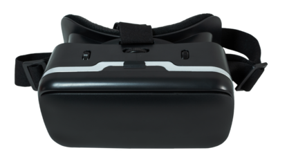 Frontal view of virtual reality VR headset, isolated on blank background.