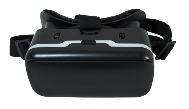 Frontal view of virtual reality VR headset, isolated on blank background.