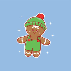 Cute cartoon gingerbread in vector illustration. Isolated food vector. Flat cartoon style