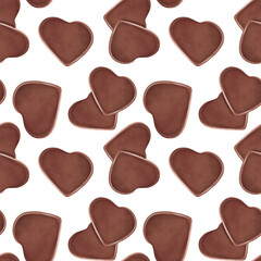 Seamless pattern of chocolate hearts, illustration on white background