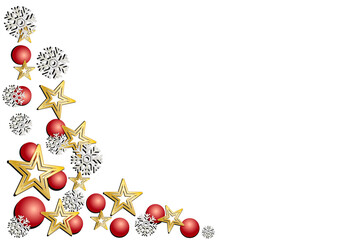 Adorno navideño con regalos, estrellas y bolas de navidad. 