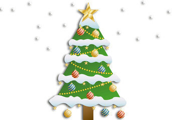 Árbol de navidad con ornamentación en fondo blanco.