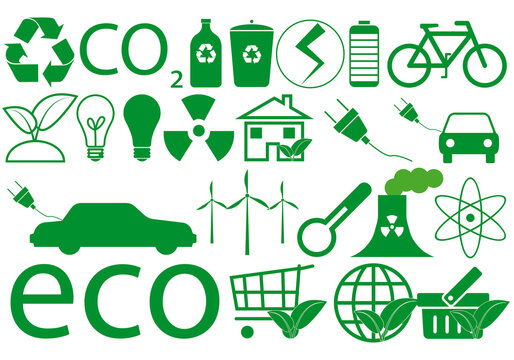 Iconos sobre ecología y sostenibilidad. 