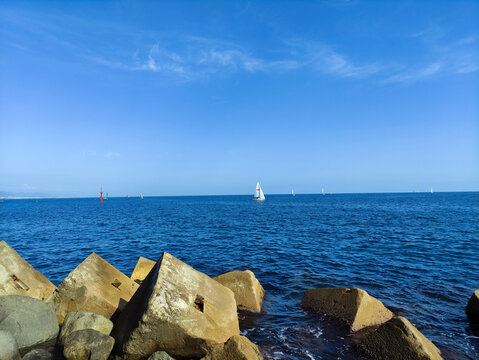 yacht in the sea, blue see, beach, seeside, sunny day, relax, blue day