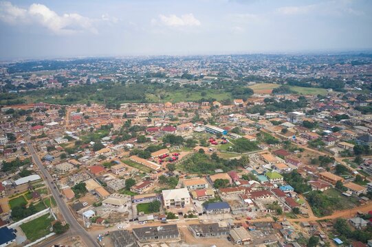 Aerial view of the skyline of the town of Kumasi, Ghana