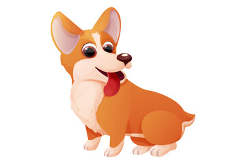 Cute corgi dog sitting, adorable pet in cartoon style isolated on white background. Comic emotional character, funny pose