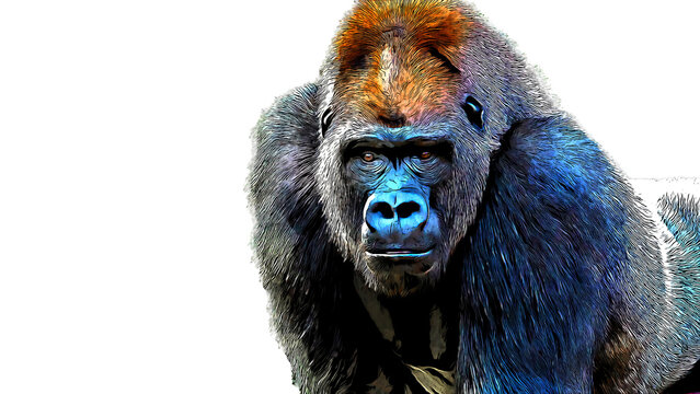 PNG illustration with a transparent background digital painting portrait of a gorilla isolated