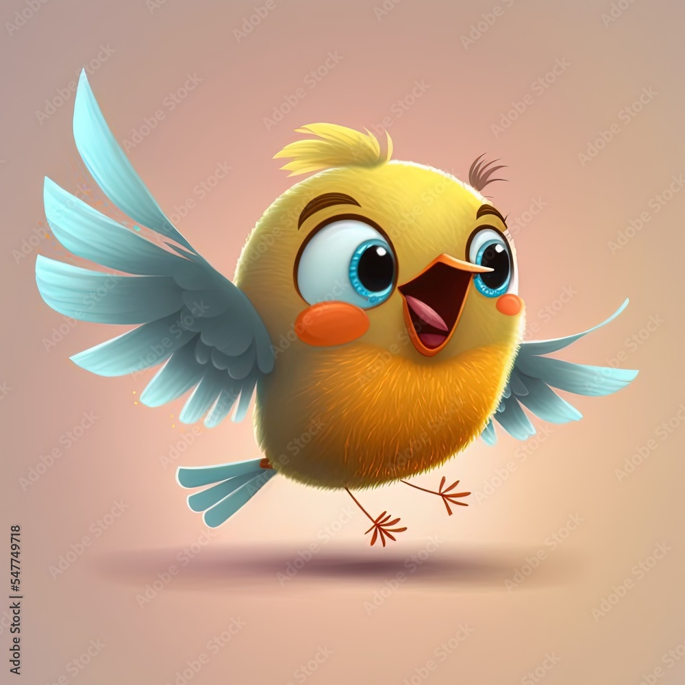 Sticker Cartoon happy little bird flying