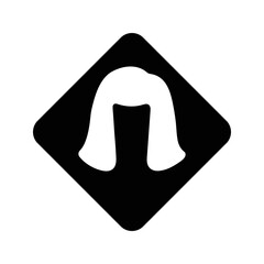 Beautiful young girl with long hair icon. Editable black vector design.