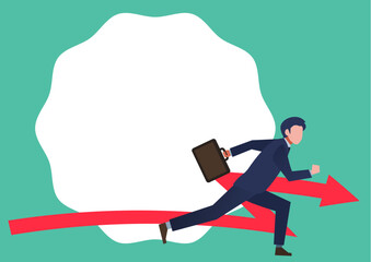 走る男性会社員と矢印　フレーム　人物フラットイラスト