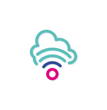 Wifi logo icon on abstract colorful cloud. Backup on the Internet. Informatics lines. Modern lines with new pop art colors. Bold line clean style template set.